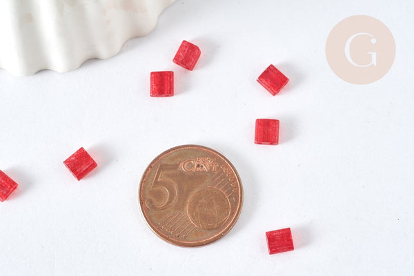 Perles rocaille carré verre rectangle rouge transparent,création bracelet, perle tila,4.5mm,2 trous, x50 (4.8GR) (G7482)