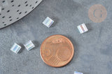 Perles rocaille carré verre rectangle transparent irisé, création bracelet, perle tila,4.5mm,2 trous, x50 (4.8GR) (G7487)