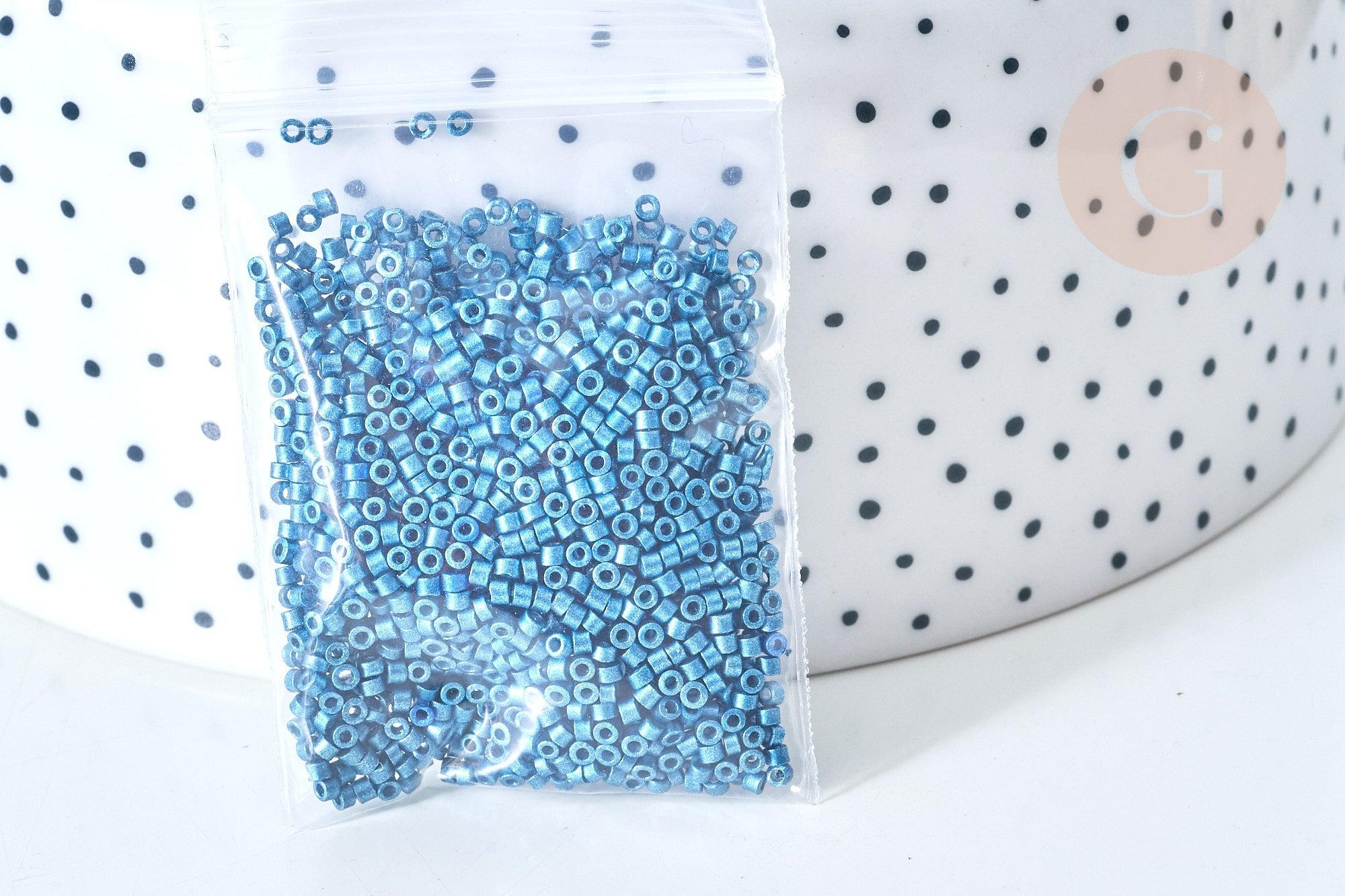 Perles tube verre bleu foncé métallisé mat façon Delica miyuki, x1 Sachet 8g (G7776)
