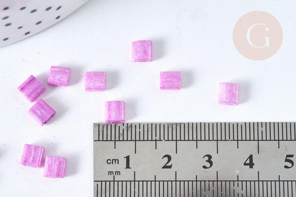 Perles rocailles carrées en verre rose lila 4.5mm 2 trous x 50 (G7484)