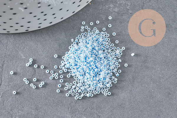 Perles rocailles miyuki bleu ciel, Perle rocaille japonaise Aqua Lined White Pearl ,perle rocaille perlage,15/0, 1.5mm, Sachet 10g (G3951)