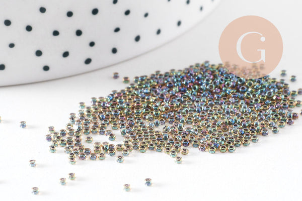 Perles rocailles miyuki noir irisé, Perles de rocaille japonaise Dark Line Peridot ,perle rocaille perlage,15/0, 1.5mm, Sachet 10g (G3955)