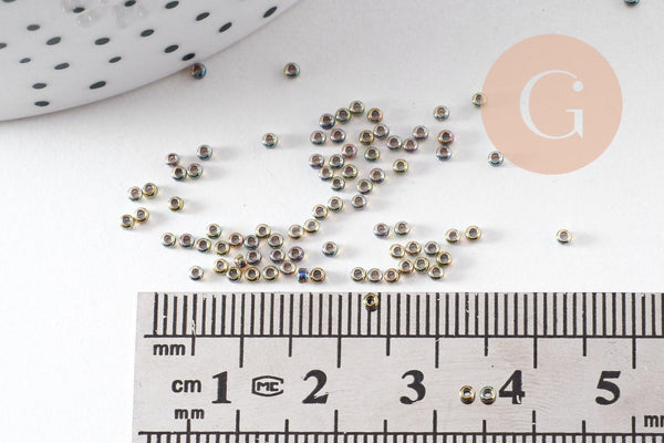 Perles rocailles miyuki noir irisé, Perles de rocaille japonaise Dark Line Peridot ,perle rocaille perlage,15/0, 1.5mm, Sachet 10g (G3955)