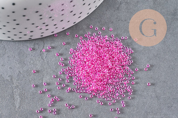 Perles rocailles miyuki rose transparent, Perle rocaille japonaise Carnation Pink Lined Crystal, rocaille perlage,15/0, 1.5mm, les 10g (G5399)