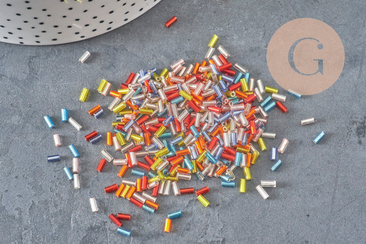 Cuentas rocalla tubulares de vidrio multicolor metalizado 4mm, x10gr (G7889)