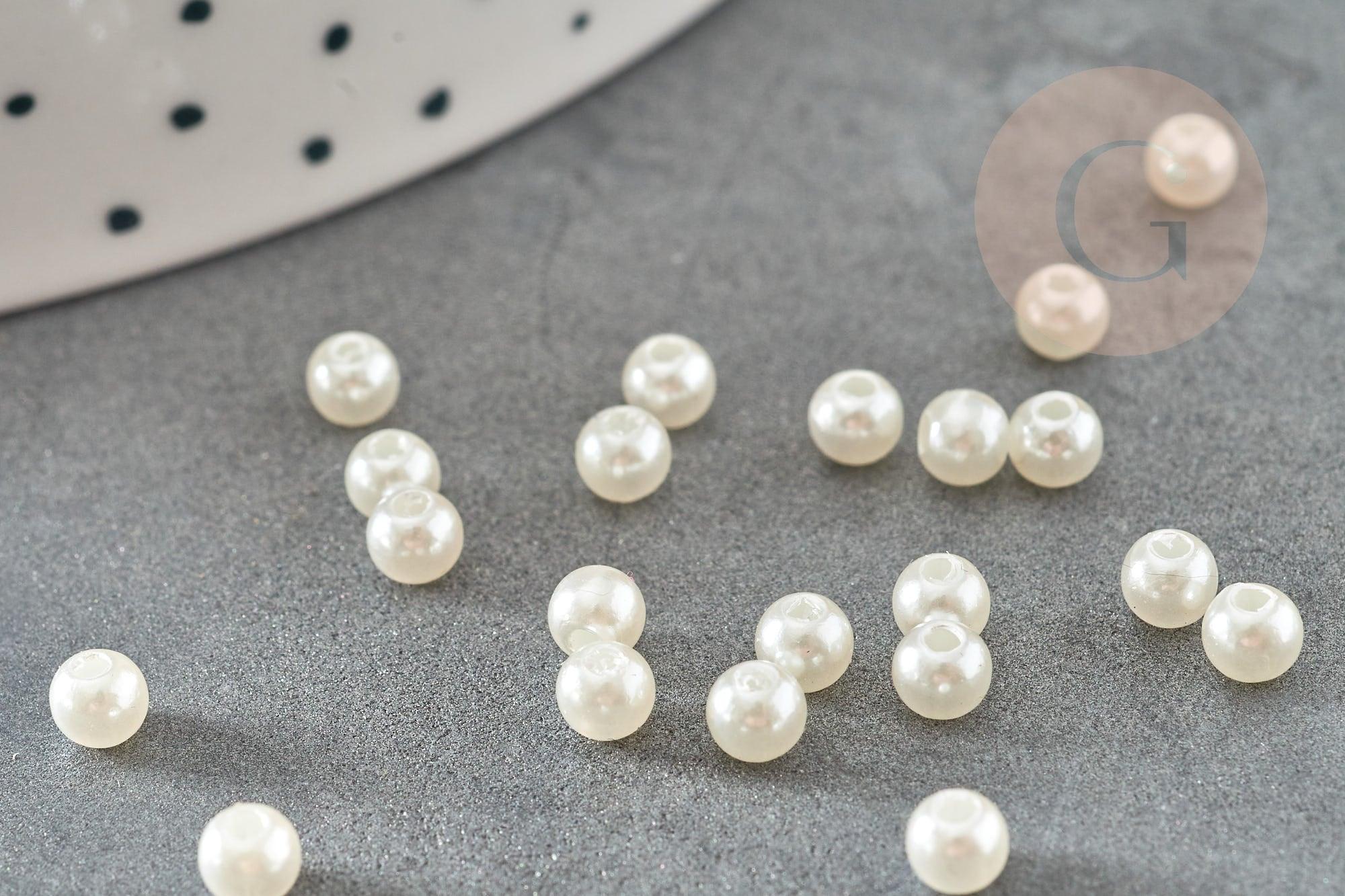 Perles ronde acrylique imitation perle eau douce beige 4mm, création bijoux DIY, x30 (0.9gr) (G9368)