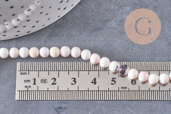 Perles ronde coquillage rose naturel ,perle ronde rose clair coquillage, 5-5.5mm, fil de 80 perles, x1 (G3844)