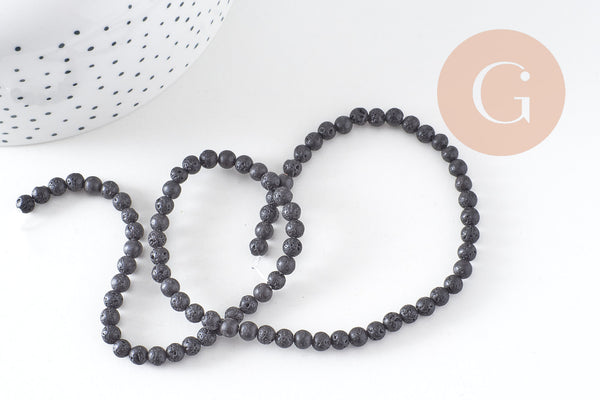 Perles ronde lave noire naturelle 4mm, x1 fil de 37cm (G1841)