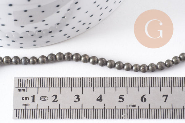 Perles ronde pyrite naturelle 4mm,fabrication bijoux, pyrite naturelle grade A, fil de 39cm, x1 (G1539)