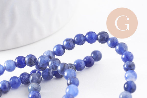 Perles ronde sodalite bleu marbré naturelle 4mm, x1 fil de 38 cm (G0513)