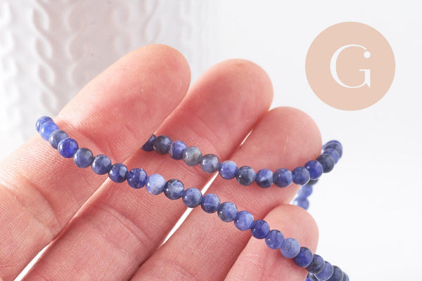 Perles ronde sodalite bleu marbré naturelle 4mm, x1 fil de 38 cm (G0513)