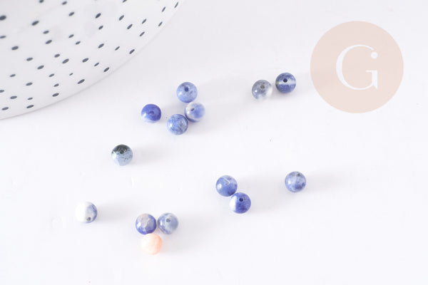 Perles ronde sodalite bleu marbré naturelle 4mm, x50 (6gr) (G9080)