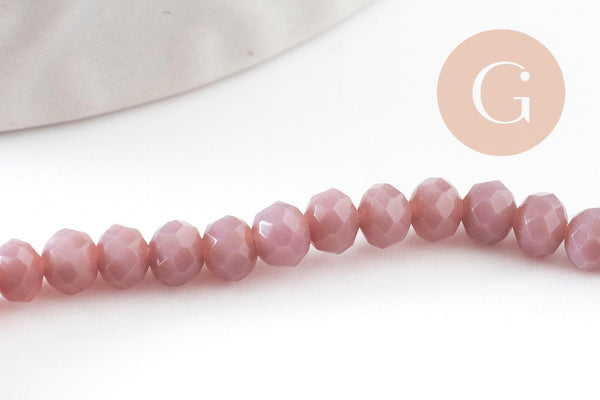 Perles rondelle abacus verre opaque facettée violet mauve 3x2.5mm, bijoux cristal, fil de 39cm, x1 (G7449)