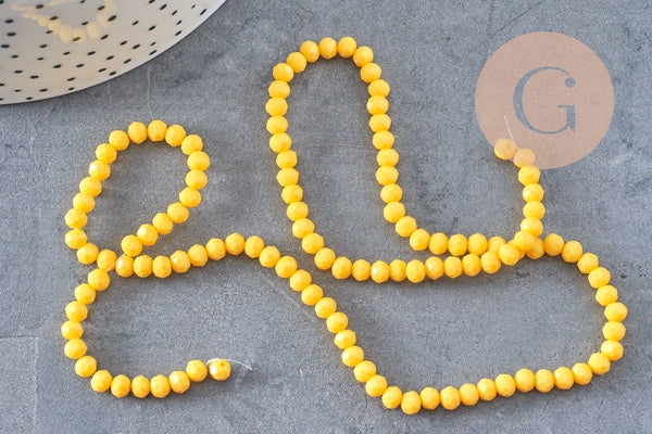 Perles rondelle cristal jaune 4x3mm, fil de 41 cm, x1 (G4072)