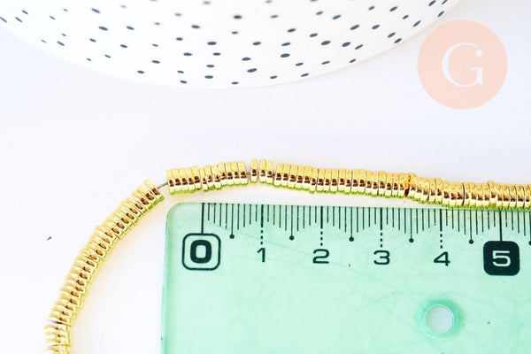 Perles rondelle hématite dorée, des perles heishi pierre, 4x1mm,fil de 390 perles x1 (G3627)