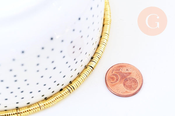 Perles rondelle hématite dorée, des perles heishi pierre, 4x1mm,fil de 390 perles x1 (G3627)