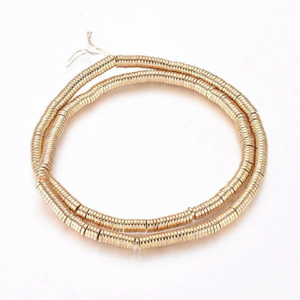 Perles rondelle hématite dorée, des perles heishi pierre, 4x1mm,fil de 390 perles x1 (G3627)