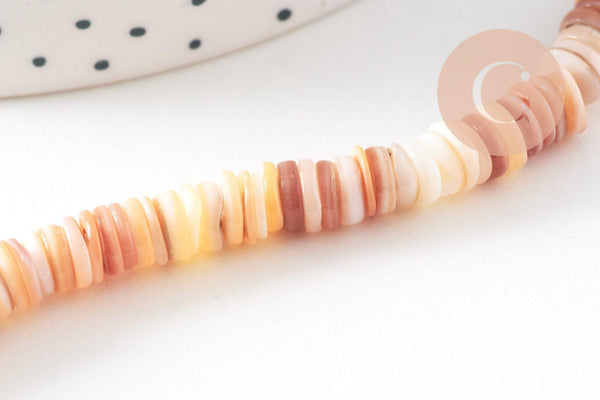 Perles rondelles coquillage blanc ou noir ou marron naturel 4,9-6mm ,rondelle coquillage blanc noir marron coquillage, le fil de 41cm x1 (G8050)