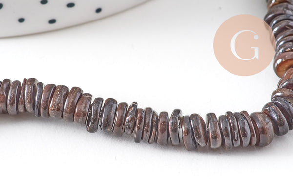 Perles rondelles coquillage blanc ou noir ou marron naturel 4,9-6mm ,rondelle coquillage blanc noir marron coquillage, le fil de 41cm x1 (G8050)