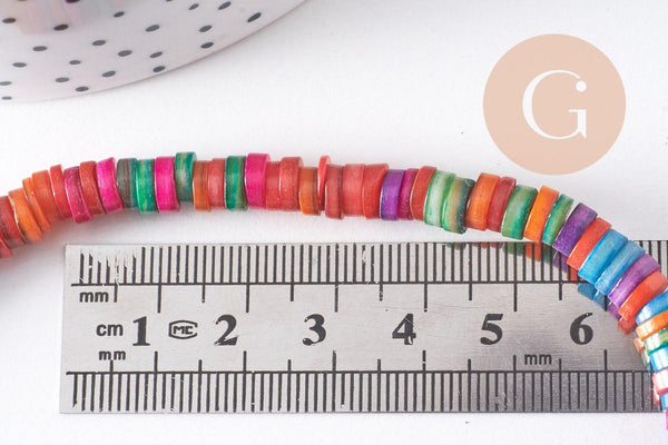 Perles rondelles coquillage naturel multicolore heishi 5-7mm,perle rondelle coquillage multicolore, création bijoux, fil de 200 perles, x1 (G5851)