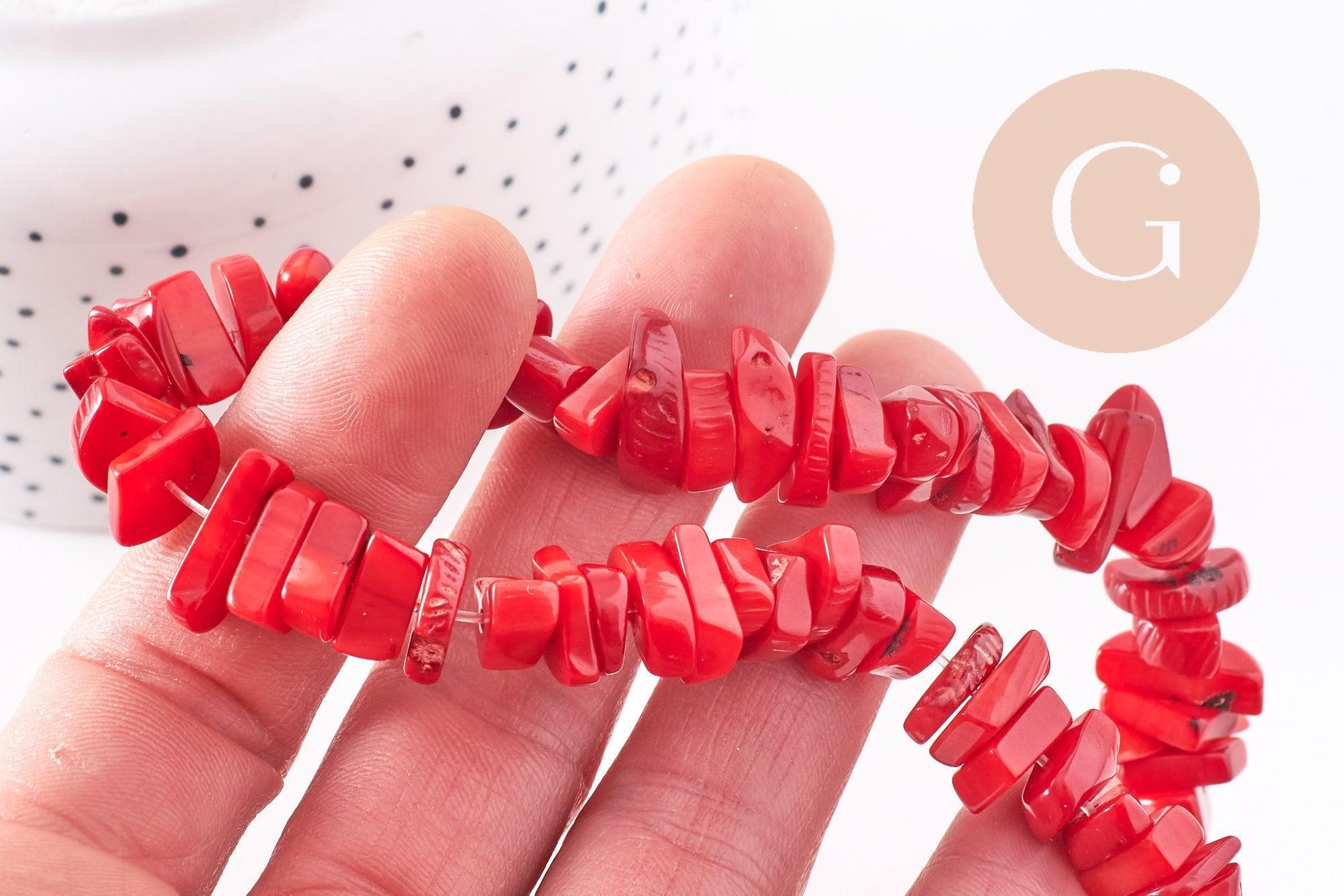 Perles rondelles corail rouge naturel 8-11mm, x1 fil de 40cm (G3536)