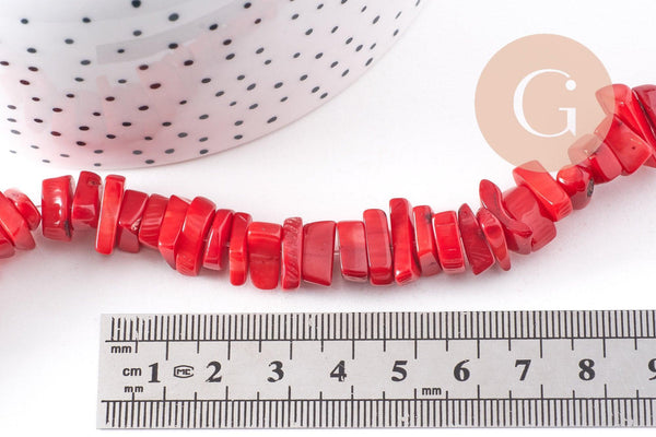 Perles rondelles corail rouge naturel 8-11mm, x1 le fil de 40cm (G3536)