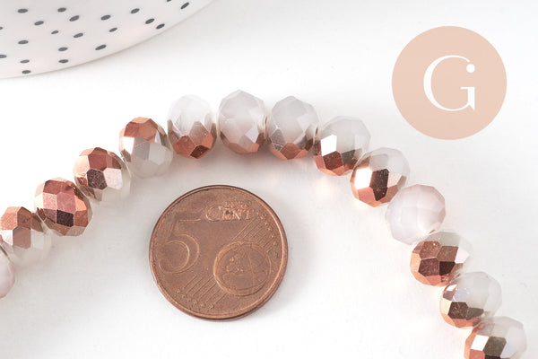 Perles rondelles cristal blanc et doré – 10x8mm, fil de 48cm x1 (G10753)