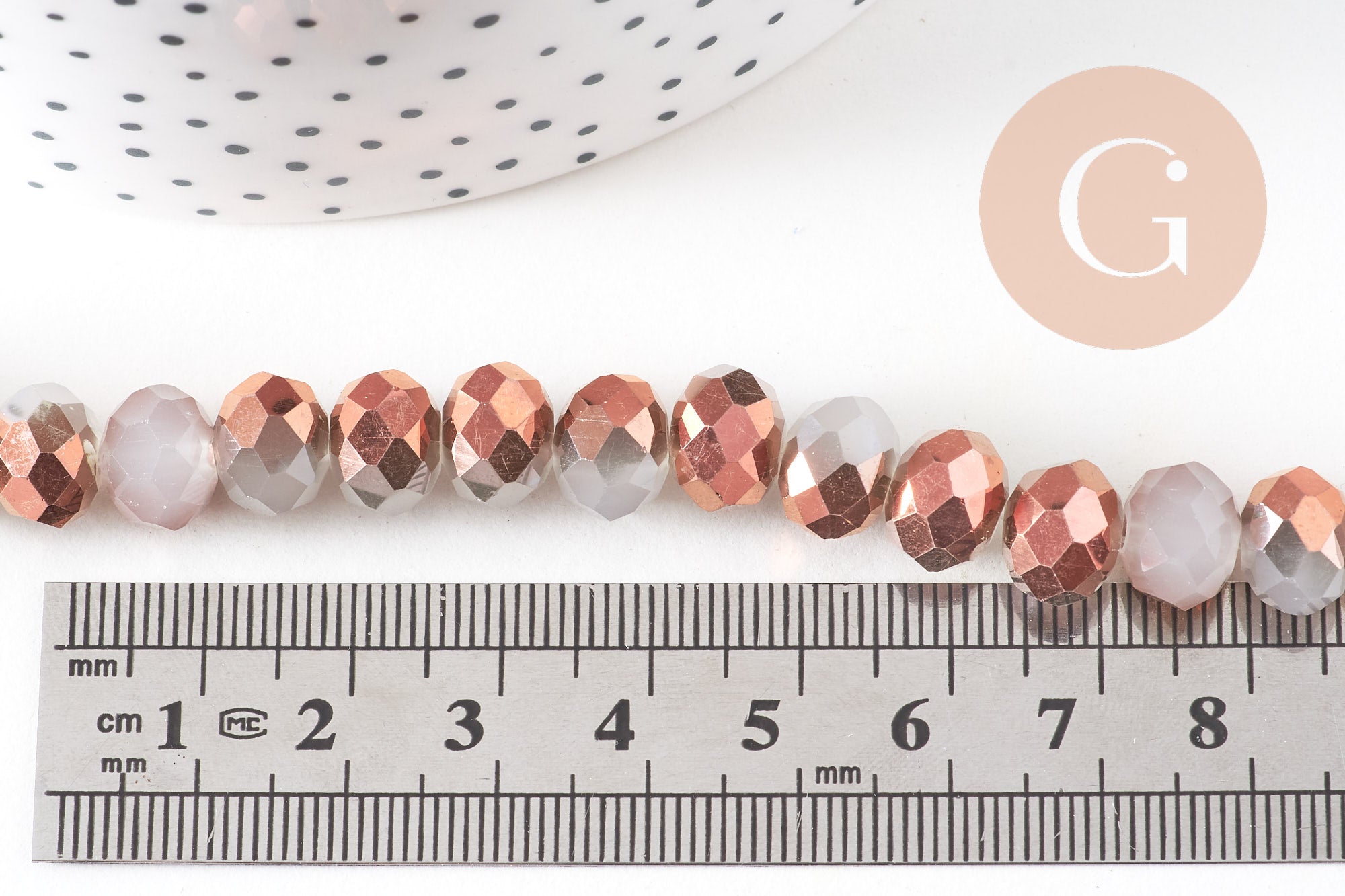 Perles rondelles cristal blanc et doré – 10x8mm, fil de 48cm x1 (G10753)