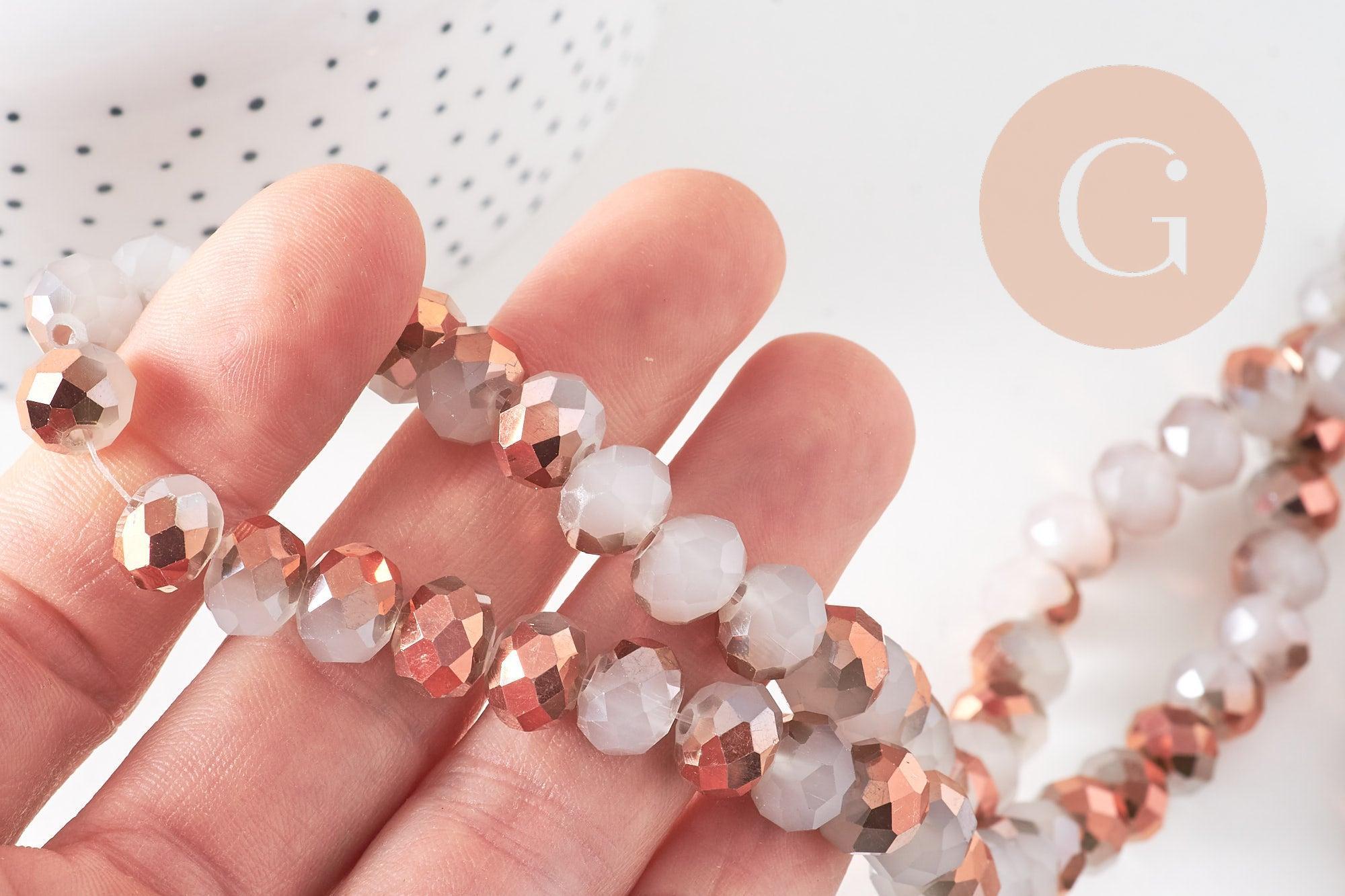 Perles rondelles cristal blanc et doré – 10x8mm, fil de 48cm x1 (G10753)
