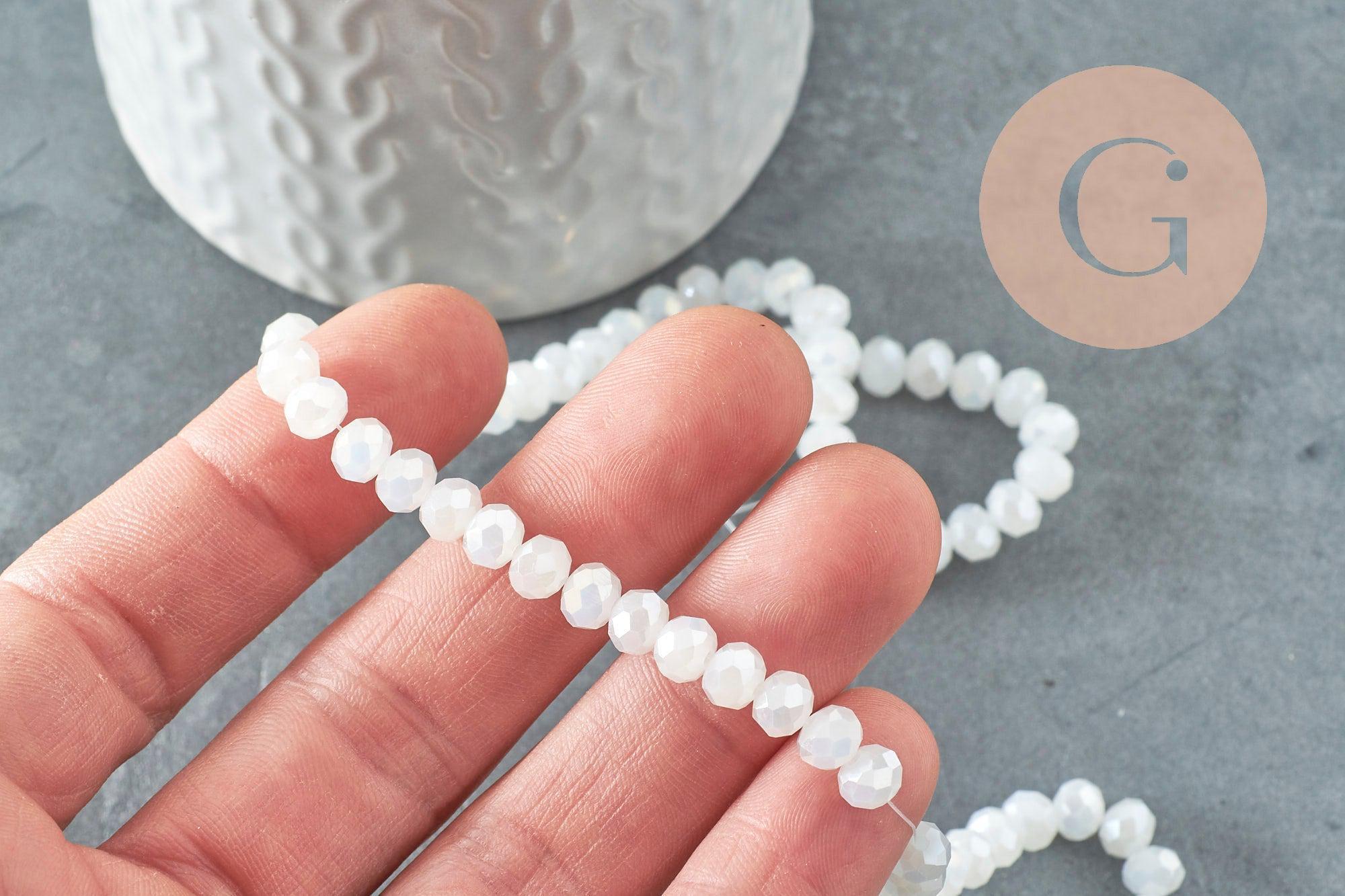 Perles rondelles cristal blanc irisé facetté 6x4mm, x1 fil de 42 cm (G6137)