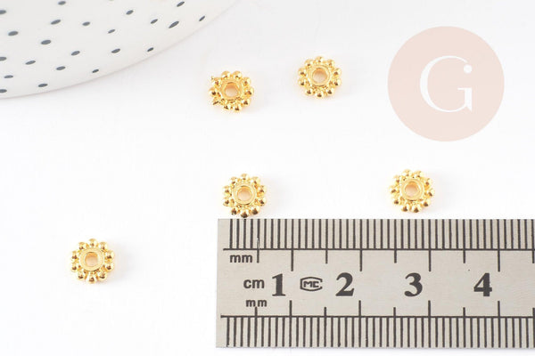 Perles rondelles fleurs zamac doré 6.5mm, x50 (G4978)