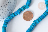 Perles rondelles heishi coquillage naturel teinté bleu 8~8,5mm, fil de 39cm x1 (G7873)