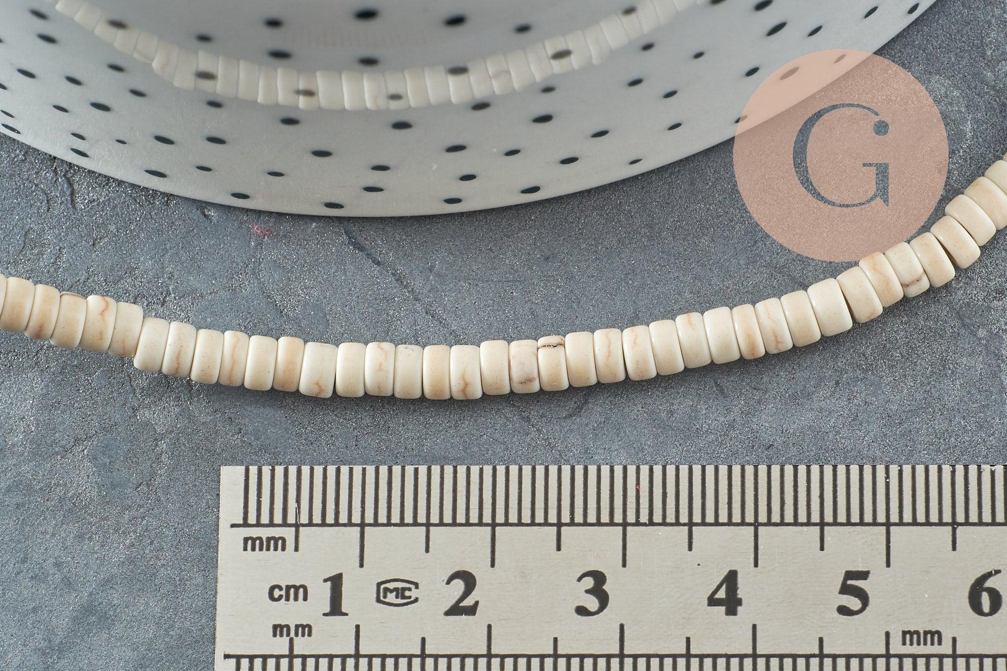 Perles rondelles howlite de synthèse blanche, x1 fil de 39cm (G0827)