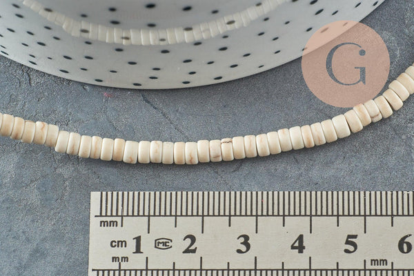 Perles rondelles howlite de synthèse blanche, x1 fil de 39cm (G0827)