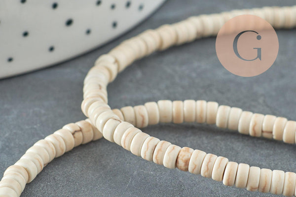 Perles rondelles howlite de synthèse blanche, x1 fil de 39cm (G0827)