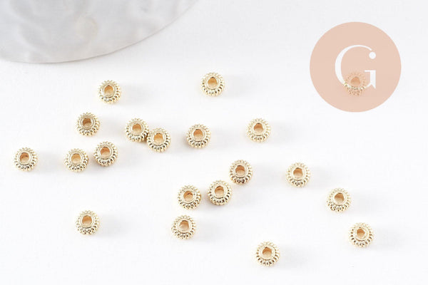 Perles rondelles intercalaires texturées zamac doré 4.5mm, x20 (G10094)