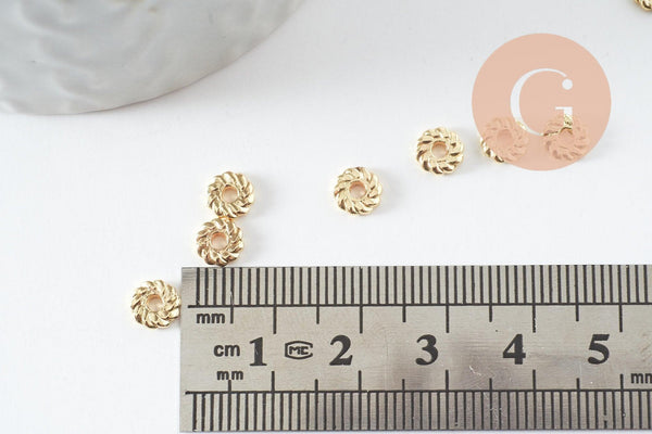 Perles rondelles striée zamac doré 18K 6mm, perles dorées intercalaire pour création bijoux x20 G9545