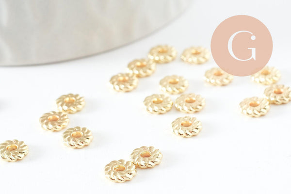 Perles rondelles striée zamac doré 18K 6mm, perles dorées intercalaire pour création bijoux x20 G9545