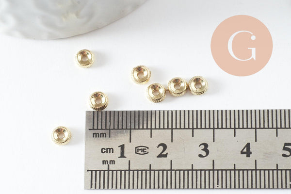 Perles rondelles striée zamac doré 5mm, perles dorées intercalaire pour création bijoux x20 G9546