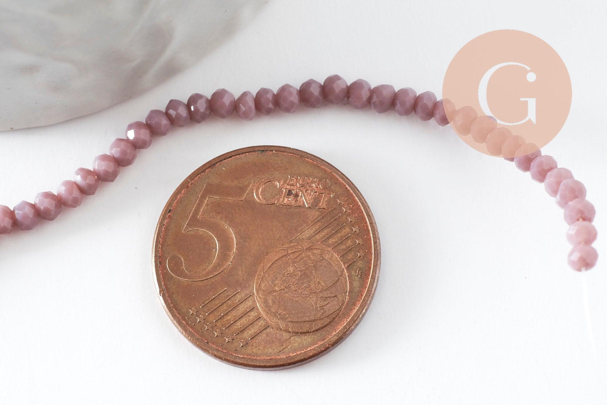 Perles rondelles verre facettées mauve 3x2mm, création bijoux cristal, fil de 43cm, x1 (G9132)