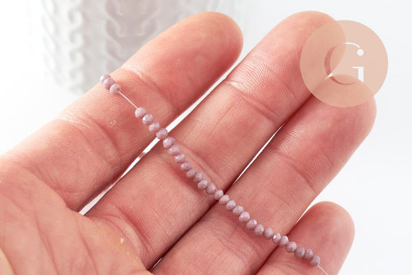 Perles rondelles verre facettées mauve 3x2mm, création bijoux cristal, fil de 43cm, x1 (G9132)