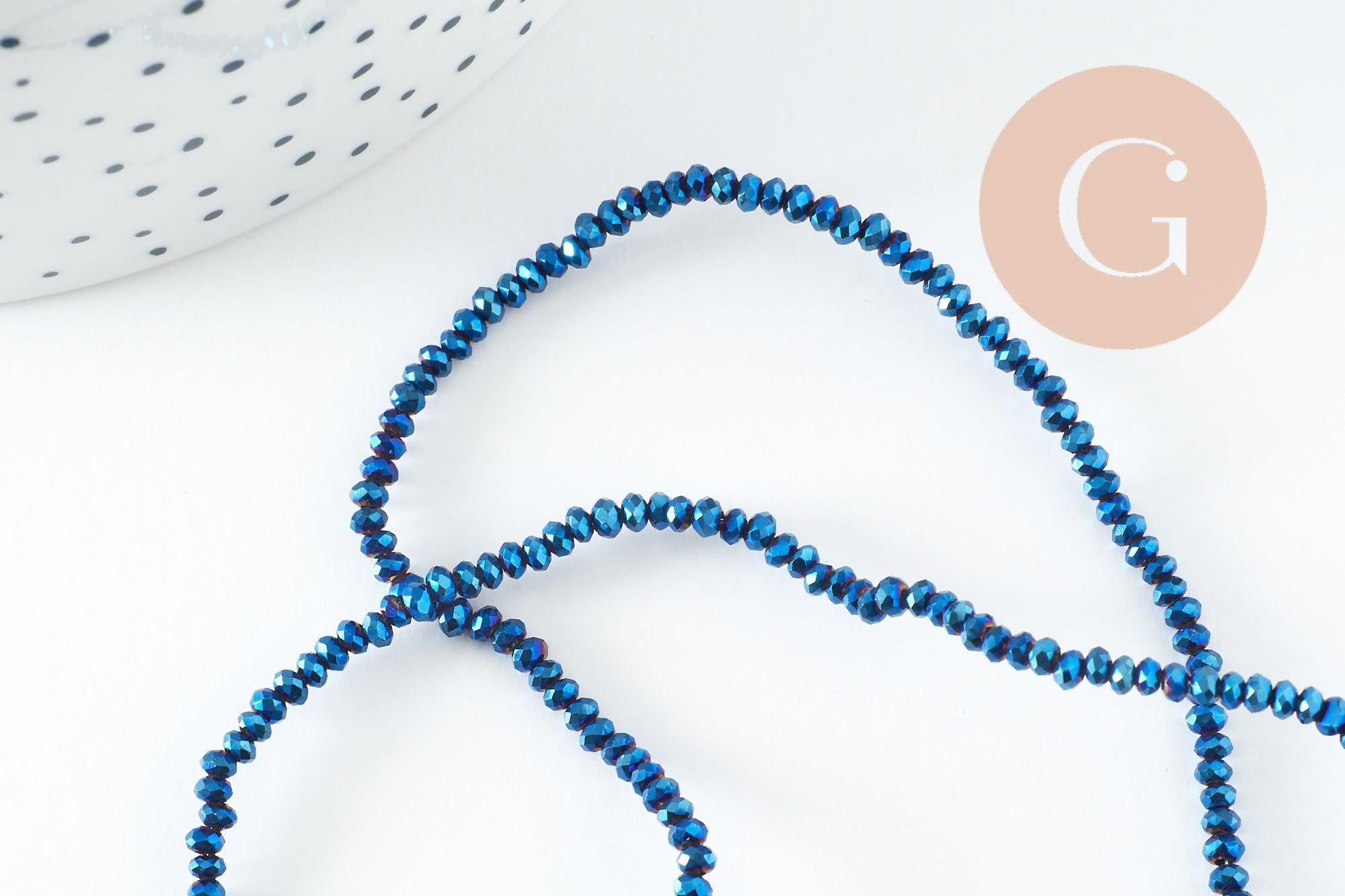 Perles rondelles verre opaque facettées bleu foncé AB 2.5x1.5mm, bijoux cristal, bijou fantaisie DIY, x1 fil de 33cm (G8255)