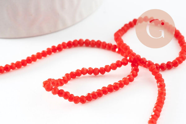 Perles rondelles verre opaque facettées rouge-orange 3x2mm, bijoux cristal, bijou fantaisie DIY, le fil de 39cm x1 (G8257)