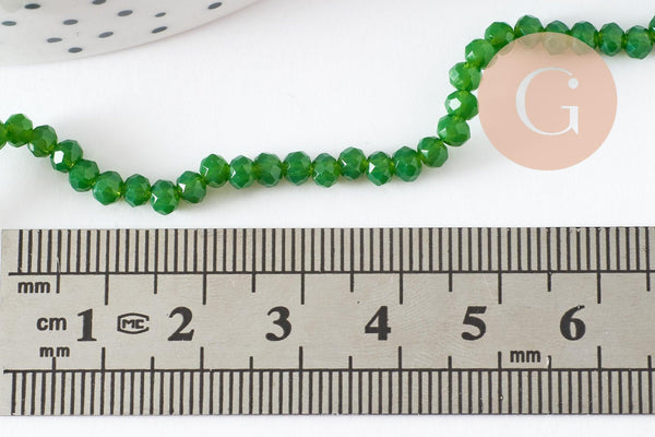 Perles rondelles verre opaque facettées vert 3.5x2.5~3mm, création bijoux cristal DIY, fil de 35cm X1 (G3907)