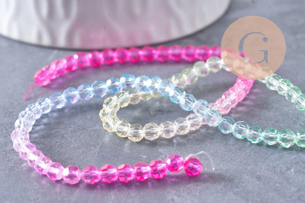 Perles rondes cristal à facette multicolore 4.5mm, x1 fil de 32cm (G10282)
