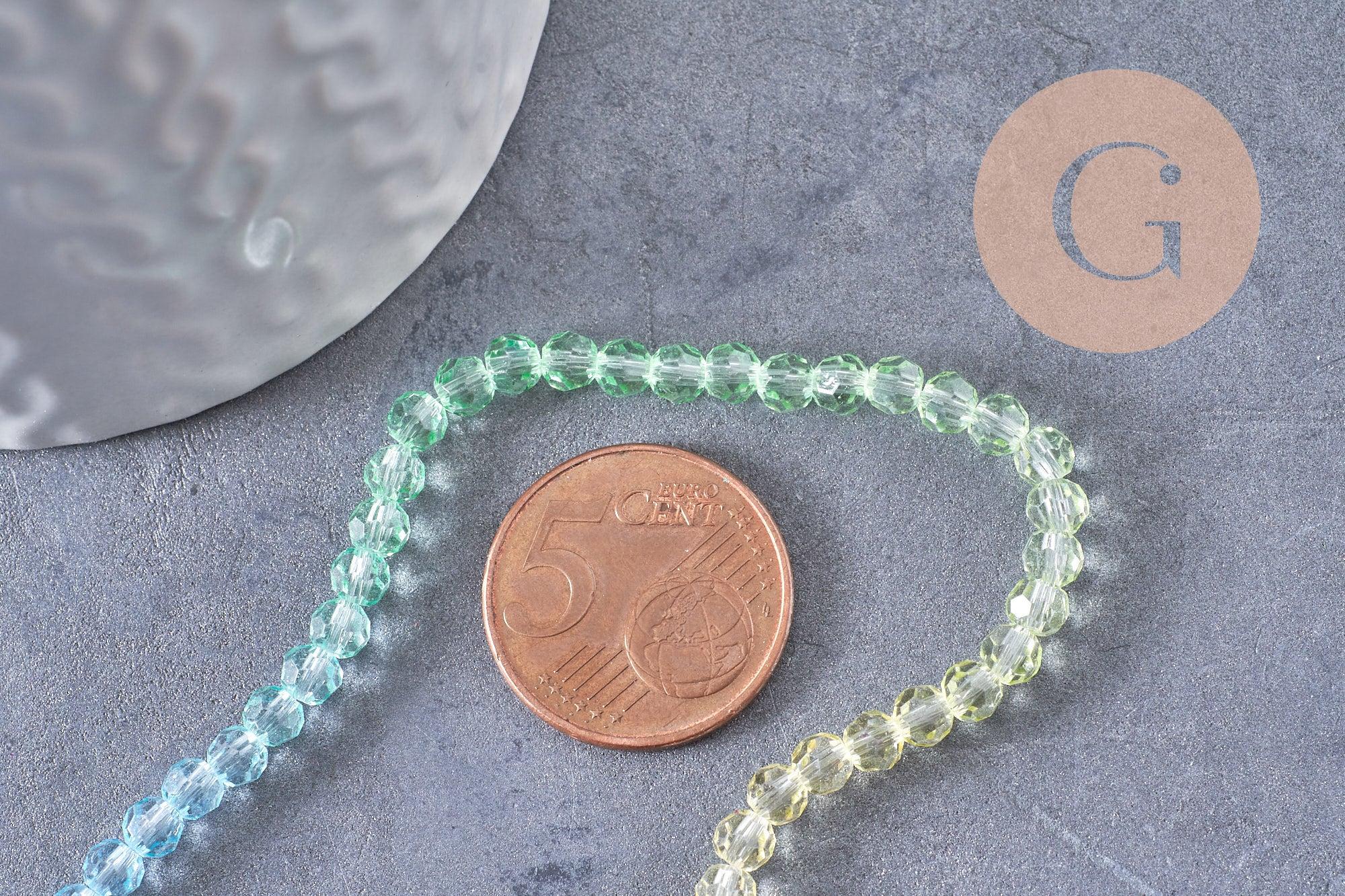 Perles rondes cristal à facette multicolore 4.5mm, x1 fil de 32cm (G10282)