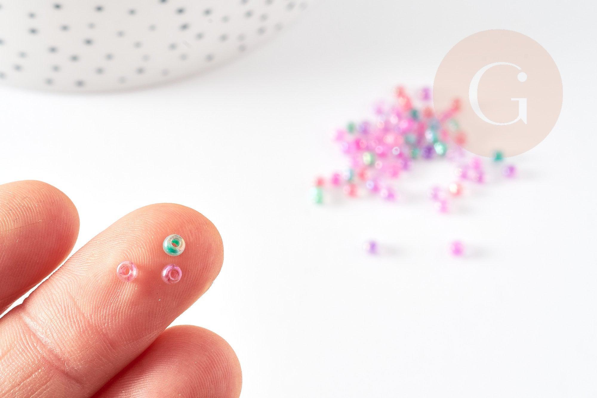Perles rondes de rocaille verre transparent arc-en-ciel 3~3.5mm, x10gr