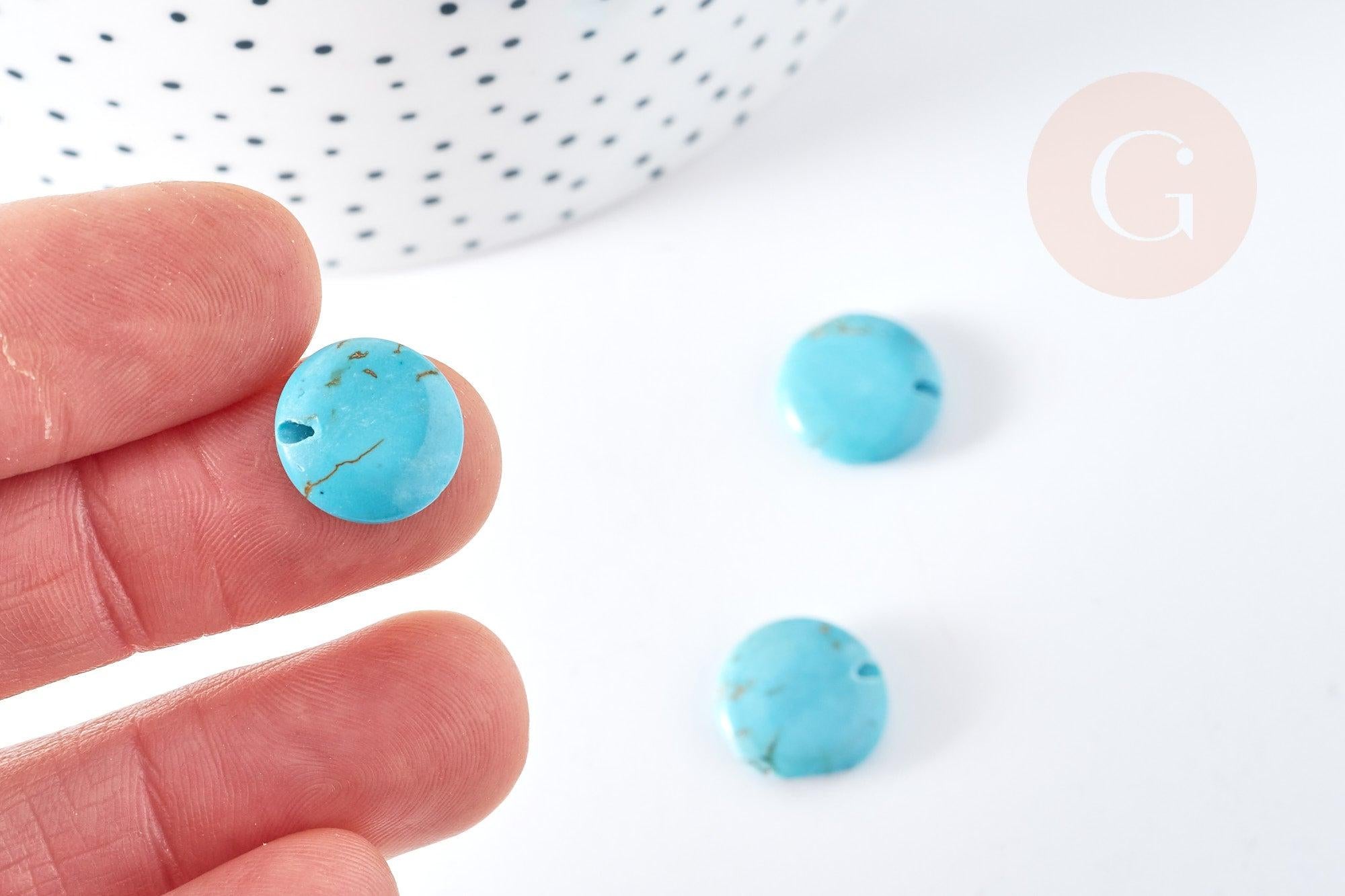 Perles rondes en howlite turquoise naturelle,perles pierre, howlite naturelle, 14 mm ,x5 (G1431)
