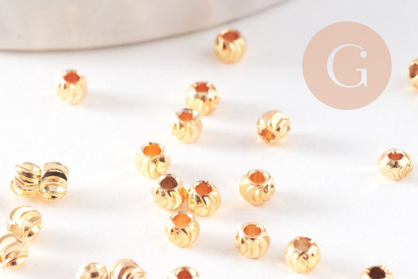 Perles rondes intercalaires texturées laiton doré 14k 3mm, x20 (G1511)