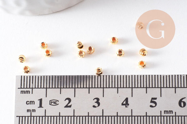 Perles rondes intercalaires texturées laiton doré 14k 3mm, x20 (G1511)